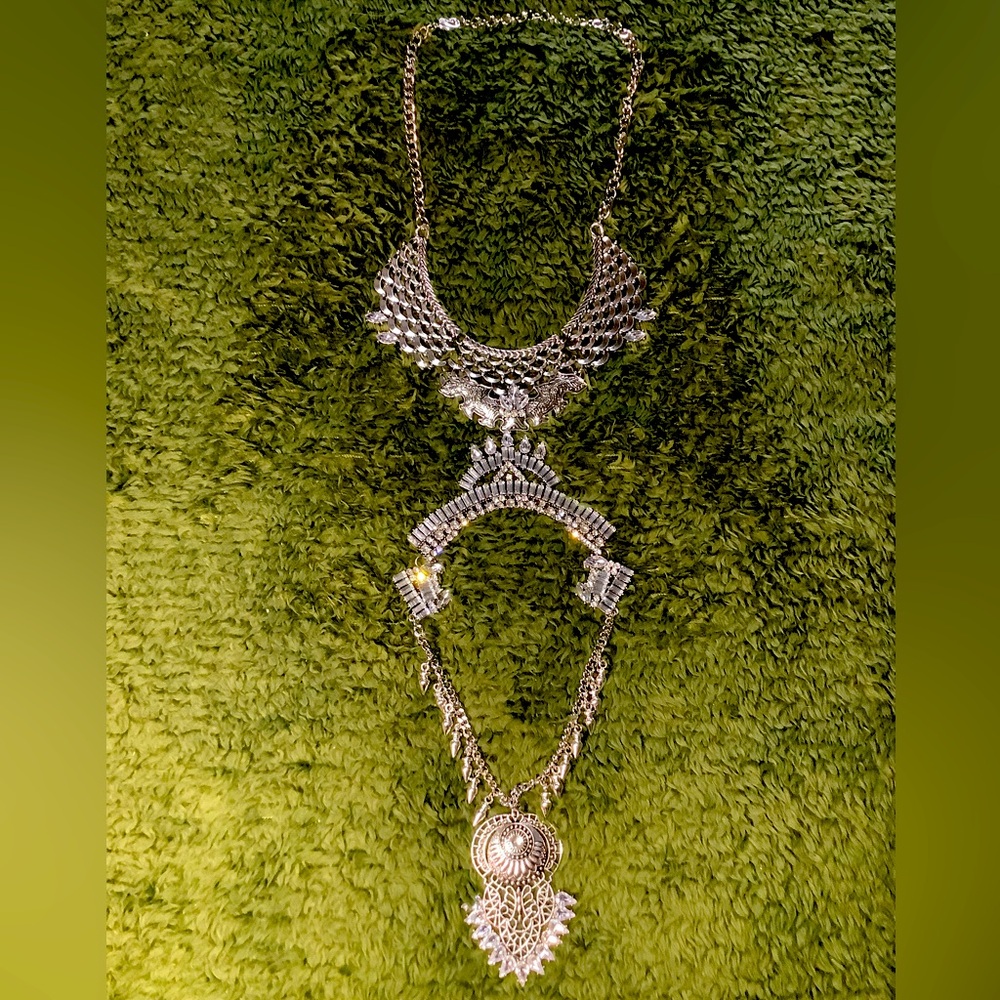 Elegant Pakistani Silver Statement Necklace and hair jewelry
